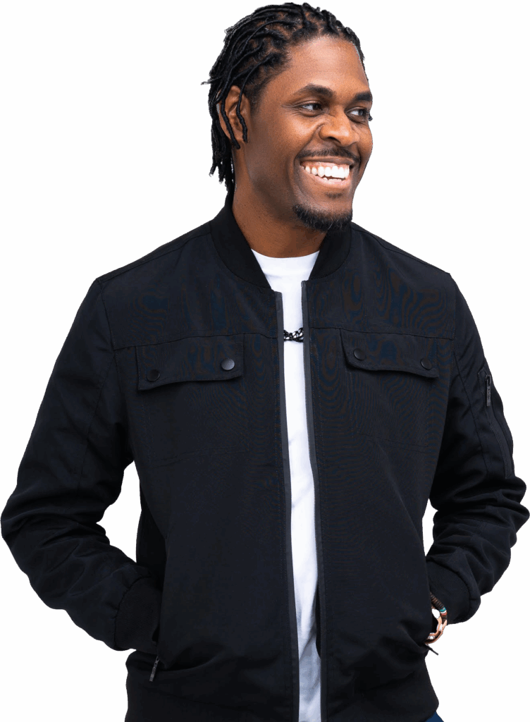 Man Smiling Wearing Black Jacket